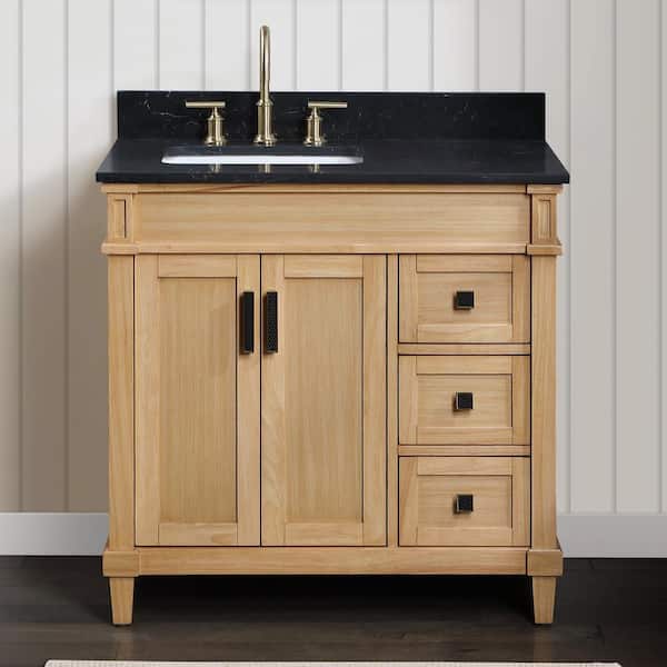 TJAmerican Diana 36 in. W x 22 in. D x 35 in. H Single Sink Bath Vanity in Natural Wood Finish with Black Carrara Quartz Top