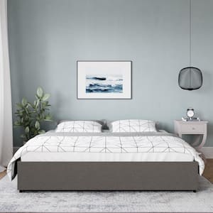 DHP Kristian Upholstered Platform Bed with Storage, Gray Linen, King