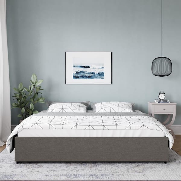 DHP DHP Kristian Upholstered Platform Bed with Storage, Gray Linen, King