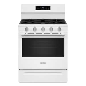 30 in. 5 Burners Freestanding Gas Range in White with No Preheat Air Fry