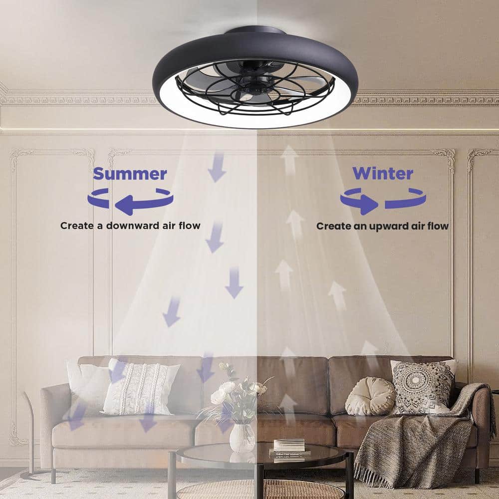 20'' Black Low Profile Ceiling Fan with LED Light and Remote