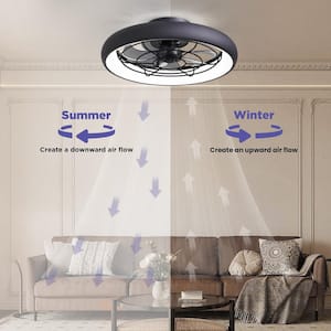 20 in. Indoor Black Ceiling Fan with LED Dimmable Light, Low Profile Flush Mount Ceiling Fan with APP Remote Control