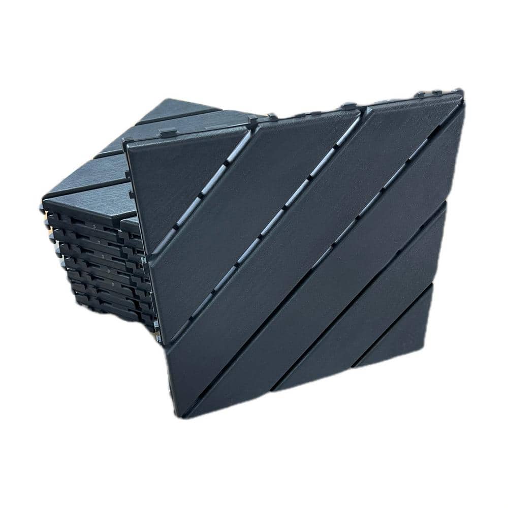 12 in. x 12 in. Plastic Dark Grey Square Stripe Interlocking Floor, Patio D