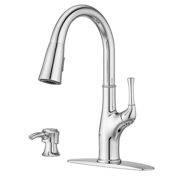 Pfister Pfister Alderwood Polished Chrome Single Handle High-Arc Kitchen Faucet with Deck Plate and Soap Dispenser Included