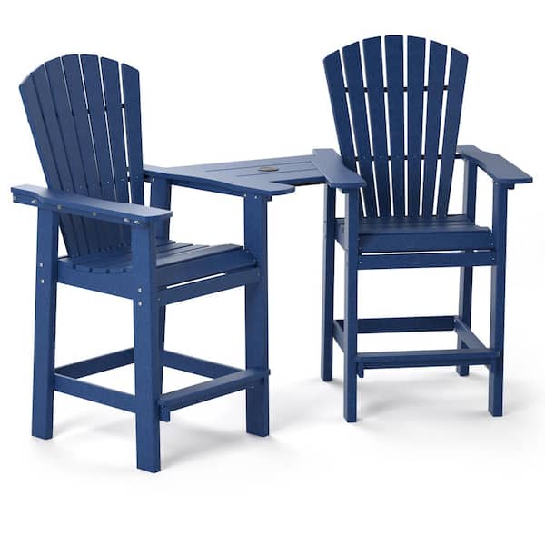 UPLAND Plastic Outdoor Bar Stools Navy Blue Composite Patio Adirondack Arm Chairs (Set of 2)