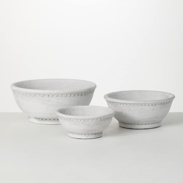 SULLIVANS 4.5", 3.5", and 2.5" Whitewashed Cement Dish Planter (Set of 3)