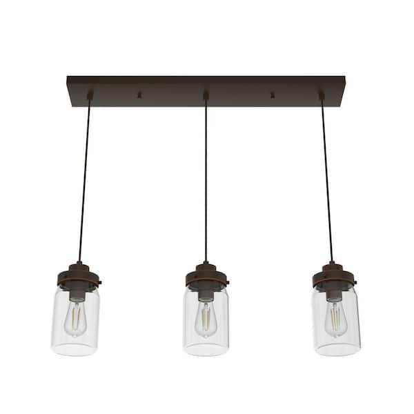Hunter Devon Park 3-Light Onyx Bengal Farmhouse Clear Glass Jar LED Large Hanging Kitchen Island Light