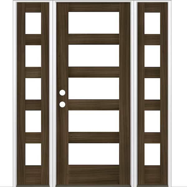 Krosswood Doors 60 in. x 80 in. Modern Hemlock Right-Hand/Inswing 5-Lite Clear Glass Black Stain Wood Prehung Front Door with Sidelites