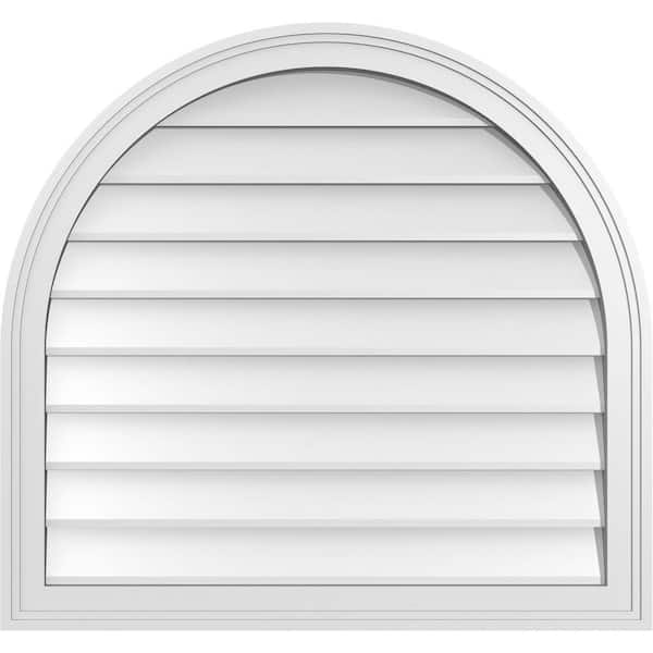 Ekena Millwork 30 in. x 28 in. Round Top White PVC Paintable Gable Louver Vent Non-Functional