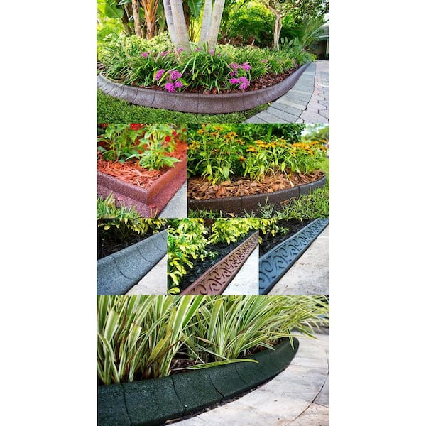 4 Ft Brown Rubber Curb Landscape Edging Border Molded Recycled Tires 4-Pack