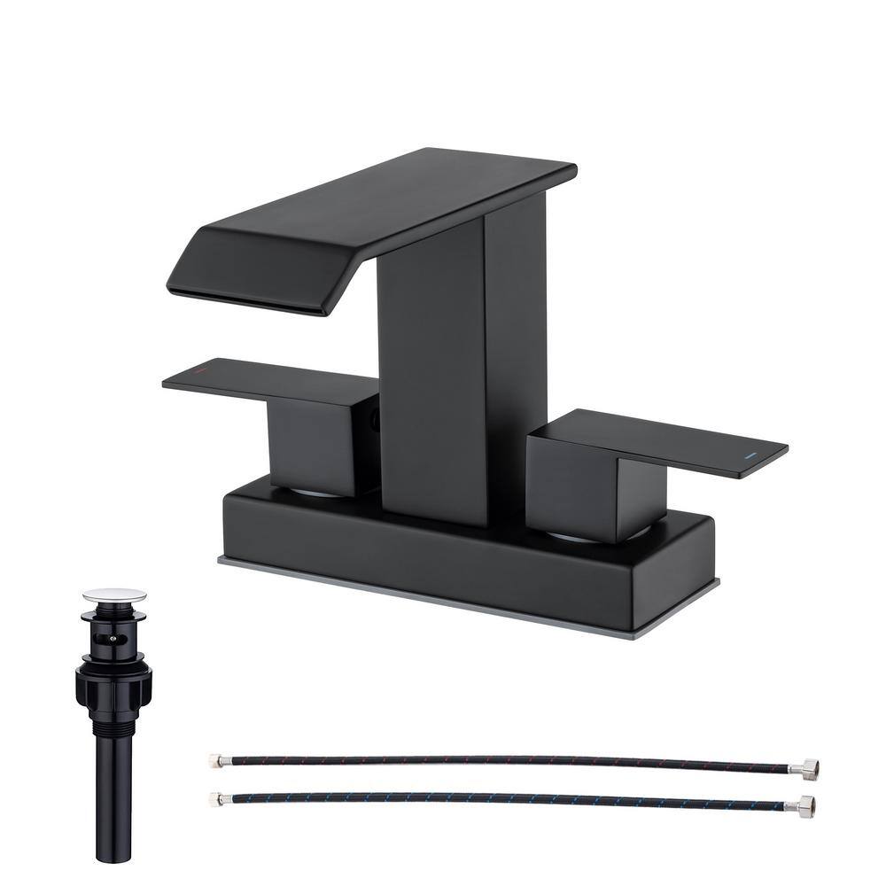 Matte Black Stainless Steel 2-Handle Bathroom Faucet with Drain Assembly