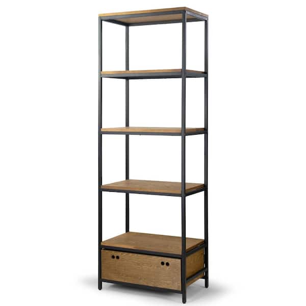 Glamour Home Amy Brown Pine Wood Display Shelf Etagere Metal Frame Bookcase with Drawer