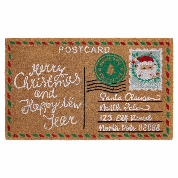 Postcard Multicolor 18 in.  x  30 in. Coir Christmas Outdoor Doormat