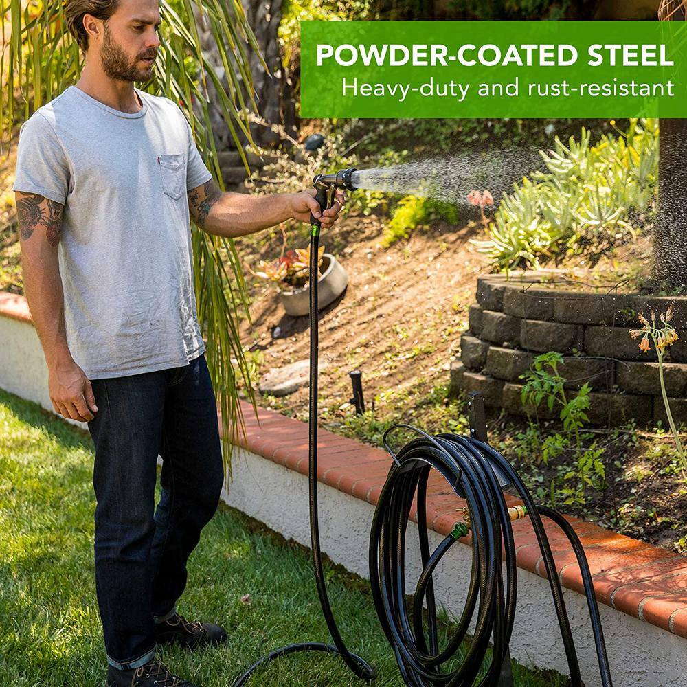 Yard Butler Silver Steel Free Standing Hose Hanger with Spigot