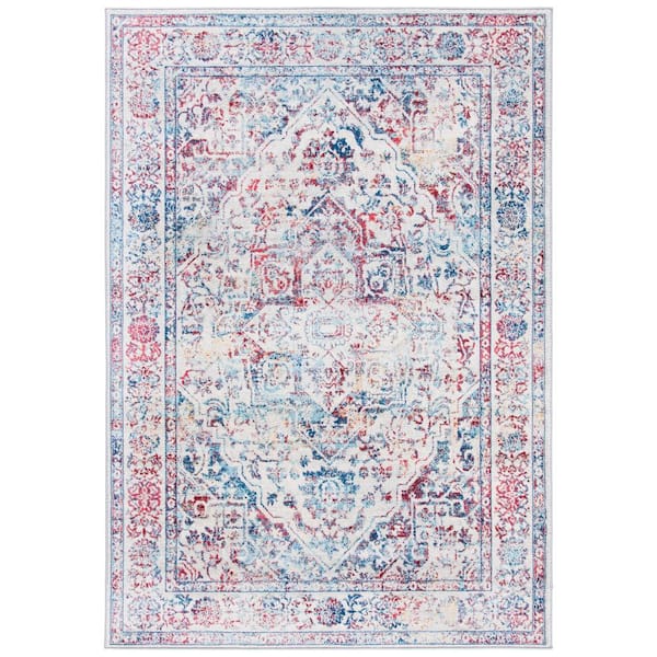 SAFAVIEH Brentwood Ivory/Blue 5 ft. x 8 ft. Distressed Border Medallion Area Rug
