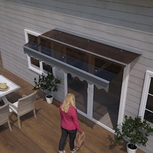 34 in. x 79 in. Brown Transparent Fixed Awning with Valance (Includes Anchor Bolts) Window Kit for Concrete House