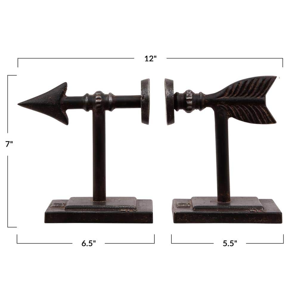 Brown Cast Metal Arrow Bookends Set