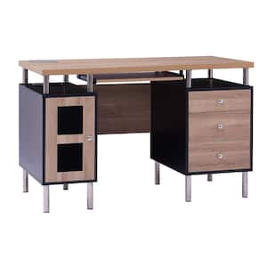 47.2 in Contemporary 3-Drawer, 2-Tone Desk with Keyboard Tray and USB Ports Charging Station in Black/Natural