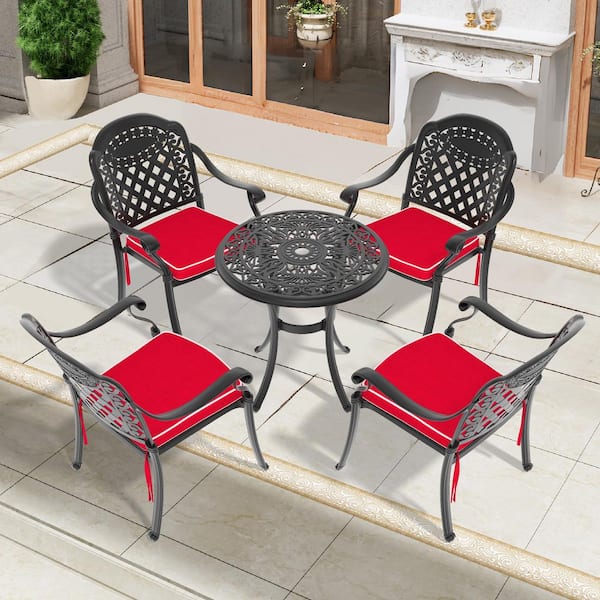 Black Cast Aluminum 5-Piece Outdoor Chat Set without Cushion (Type#2)