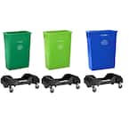 23 Gal. Blue Green and Lime Indoor Trash Can Recycling Bin with Dolly (3-Pack)