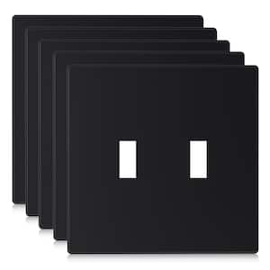 2-Gang Black Midsize Screwless Toggle Plastic Switch Wall Plate, (5-Pack)