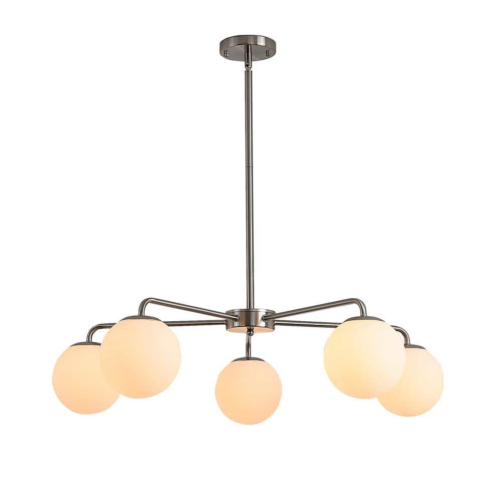 5-Light Silver Modern Chandelier with Glass Shades