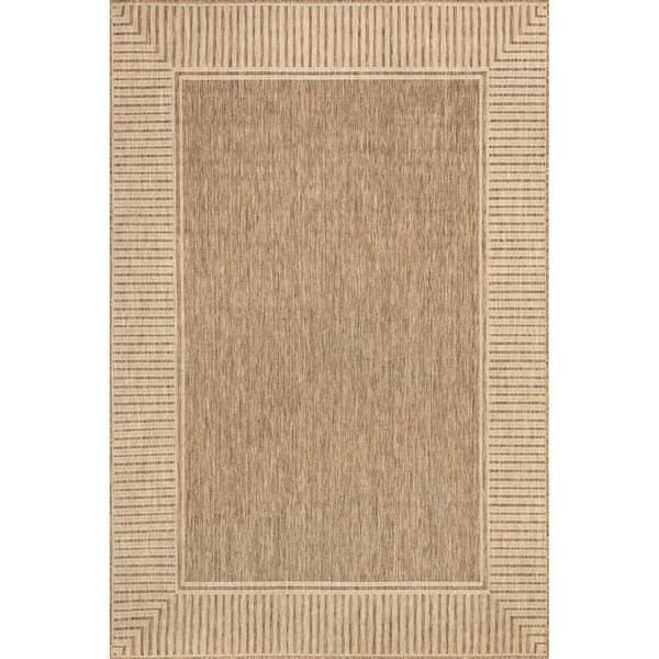 Asha Simple Border Light Brown 5 ft. x 8 ft. Indoor/Outdoor Patio Area Rug