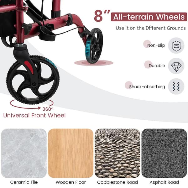 Costway 4-Wheel Folding Rollator Walker with Seat and 8 in
