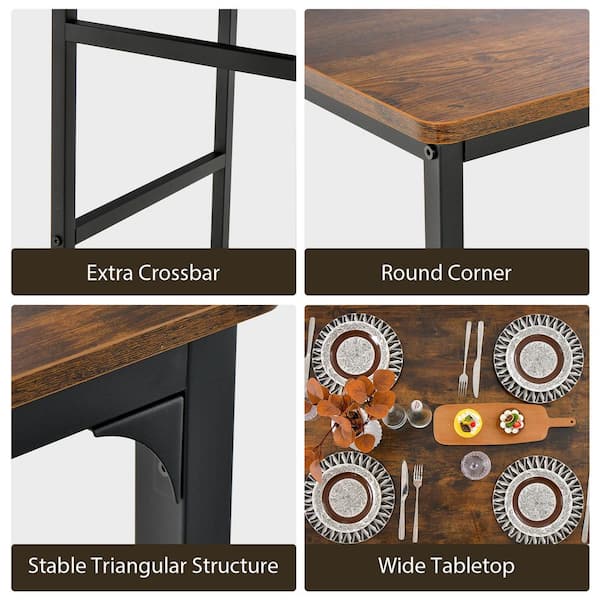 Costway 4-Piece Dining Table Set Rustic Desk 2 Chairs and