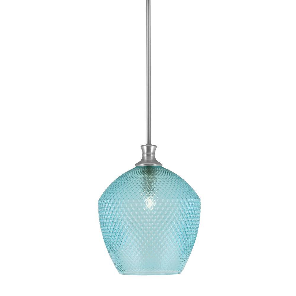 Tyler 60-Watt 1-Light Brushed Nickel Stem Mini Pendant Light with Turquoise