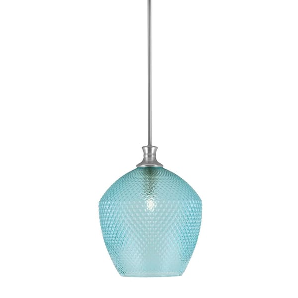 Unbranded Tyler 60-Watt 1-Light Brushed Nickel Stem Mini Pendant Light with Turquoise Textured Glass Shade