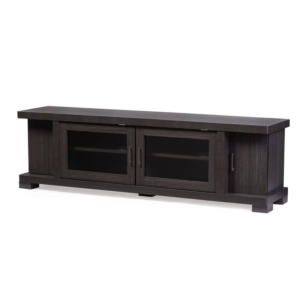 Viveka 70-Inch Dark Brown Wood TV Cabinet with Glass Doors