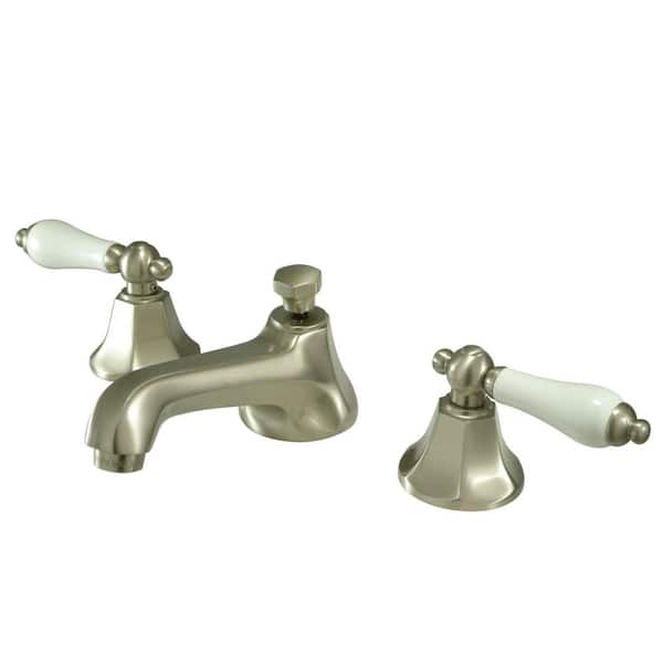 Kingston Brass Metropolitan 2-Handle 8 in. Widespread Bathroom Faucets with Brass Pop-Up in Brushed Nickel