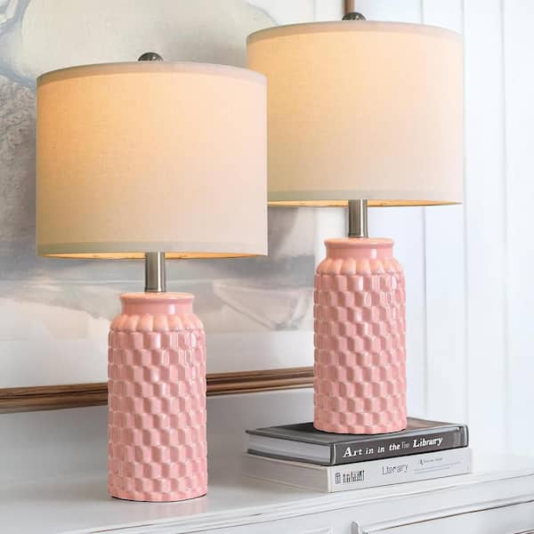 20 in. Pink Ceramic Bedside Table Lamp Set of 2 with No Bulbs