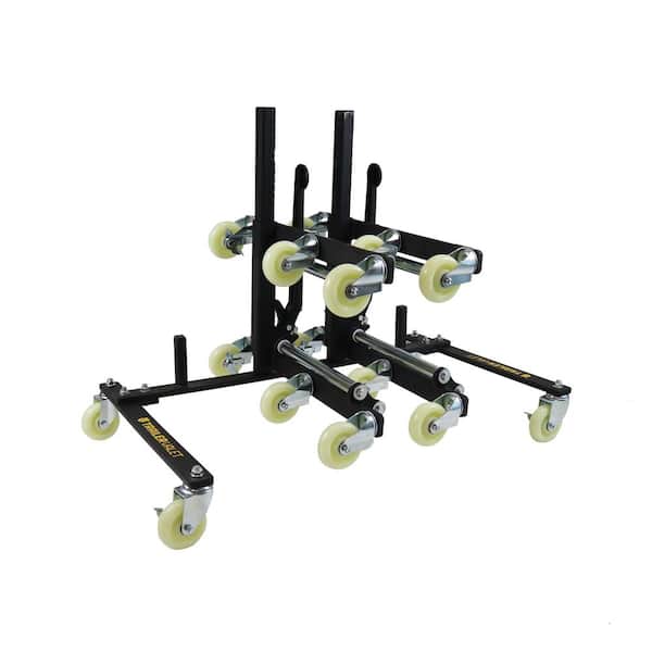 Heavy Duty 6 Wheel Tire Dolly 2 Pack 2,000 lbs. Capacity per Dolly, Steel Frame, Polyurethane Casters with Storage Rack