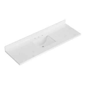 66 in. W x 22 in. D in Carrara White Quartz with 1.5 in. Thick Milter Edge W/ Rectangle Single Sink Vanity Top in White