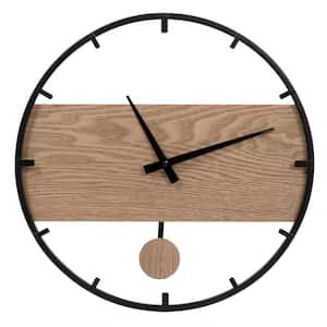 KIERA GRACE Metal and Wood Wall Clock – 14 in. Pendulm Black