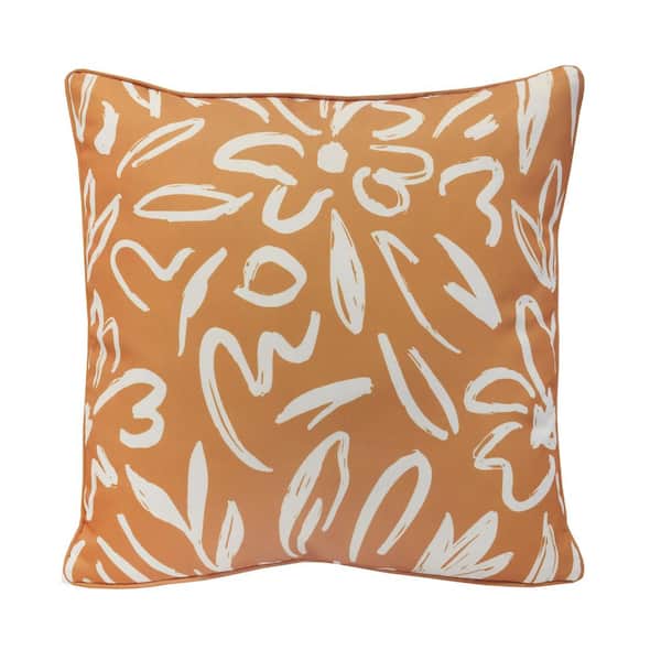 OUTDOOR DECOR BY COMMONWEALTH Outdoor Mustard Printed Throw Pillow 18 x 18-Includes 1-Throw Pillow