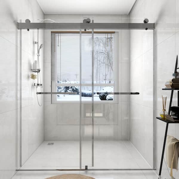 EPOWP 72 in. W x 76 in. H Double Sliding Frameless Shower Door in Chrome Finish with Clear Glass