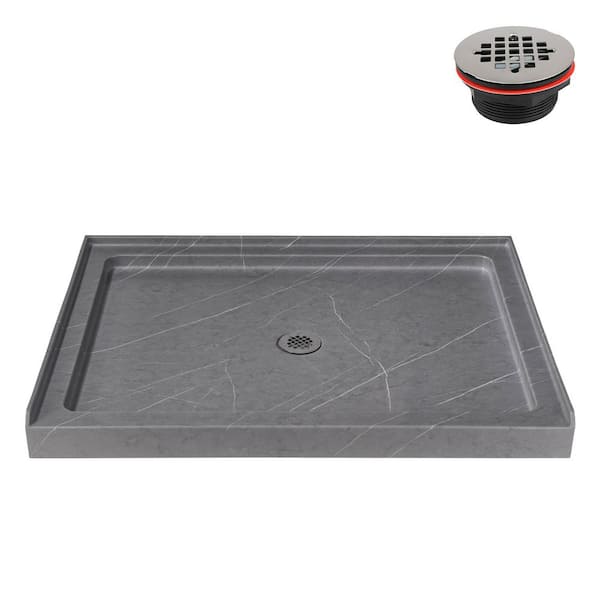 48 in. x 36 in. Alcove Acrylic Shower Pan Base in Matte Grey with Center Drain, Drain Included