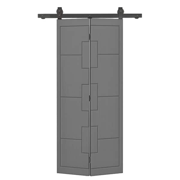 CALHOME 22 in. x 80 in. Hollow Core Light Gray Painted MDF Composite Bi-Fold Barn Door with Sliding Hardware Kit