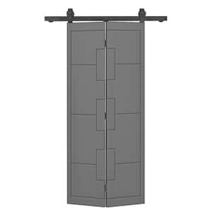 26 in. x 80 in. Hollow Core Light Gray Painted MDF Composite Bi-Fold Barn Door with Sliding Hardware Kit