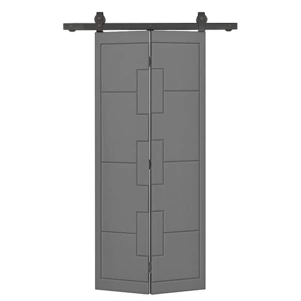 CALHOME 38 in. x 80 in. Hollow Core Light Gray Painted MDF Composite Bi-Fold Barn Door with Sliding Hardware Kit