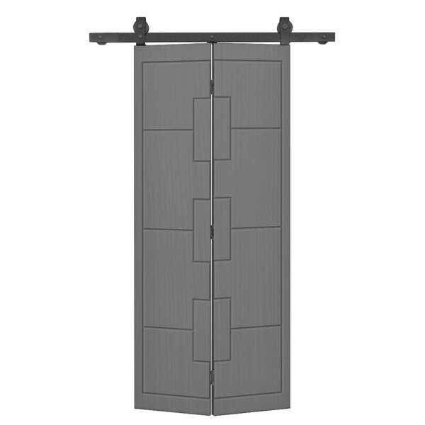CALHOME 20 in. x 84 in. Hollow Core Light Gray Painted MDF Composite Bi-Fold Barn Door with Sliding Hardware Kit