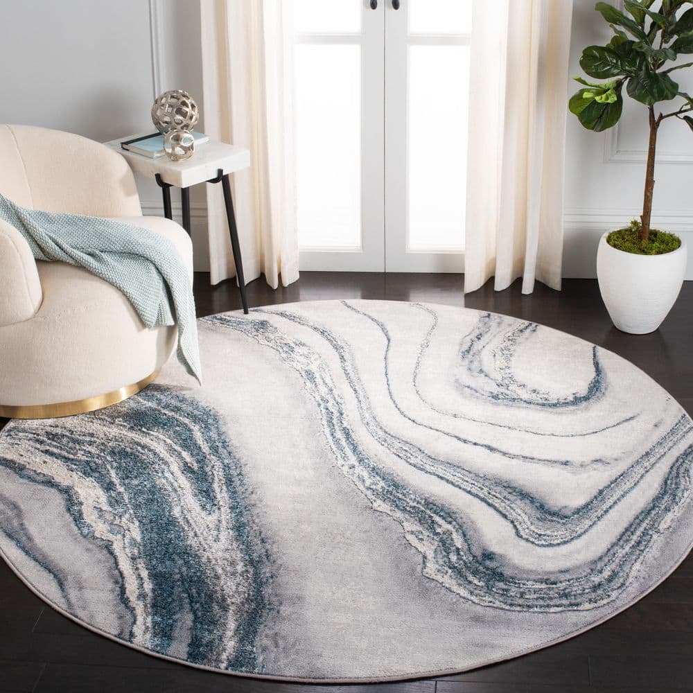 Orchard 8 X 8 Gray/Blue Abstract Round Rug price history on PriceWatchPro
