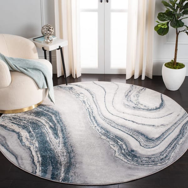 Orchard 8 ft. x 8 ft. Gray/Blue Abstract Round Rug