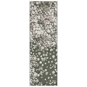 Adirondack Dark Green/Ivory 3 ft. x 8 ft. Floral Speckled Runner Rug