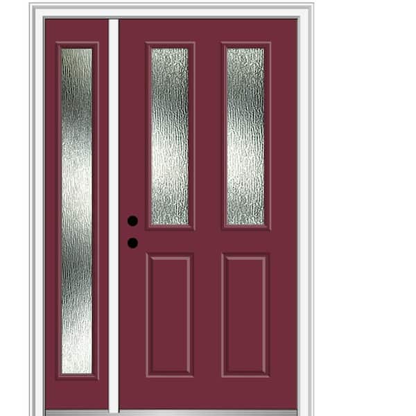 MMI Door 48 in. x 80 in. Right-Hand/Inswing Rain Glass Burgundy Fiberglass Prehung Front Door on 4-9/16 in. Frame