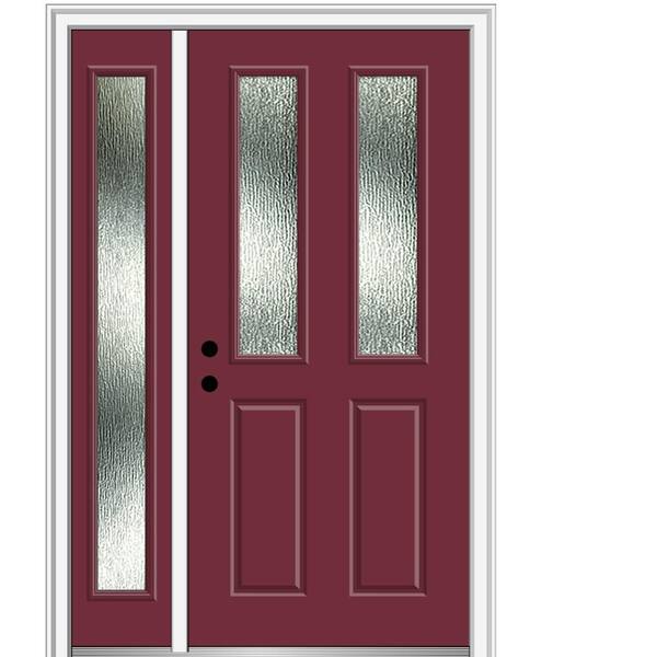 MMI Door 50 in. x 80 in. Right-Hand/Inswing Rain Glass Burgundy Fiberglass Prehung Front Door on 6-9/16 in. Frame