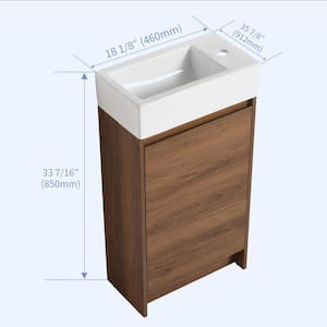 18.11 in. W x 10 in. D x 33.5 in. H Freestanding Bathroom Vanity in Brown with White Ceramic Sink Top